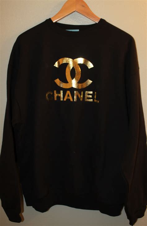 black and gold chanel sweatshirt|Chanel cardigan sweatshirt.